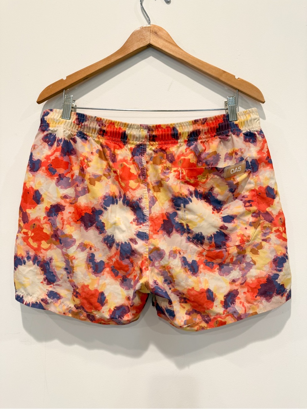 OAS Yellow Tie Swim Shorts Abstract Floral Print Men’s Size Large - Picture 6 of 9